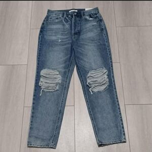 PacSun Jeans Womens 24 Blue Ultra High Rise Slim Fit Straight Button Fly Ripped